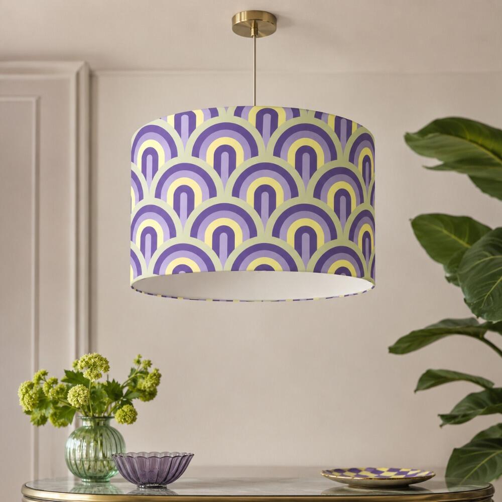 Purple and Green Arches Velvet Lampshade on Ceiling Pendant