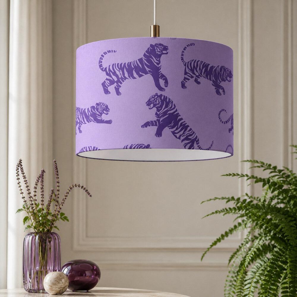 Purple Tiger Tantrum Velvet Lampshade on Ceiling Pendant