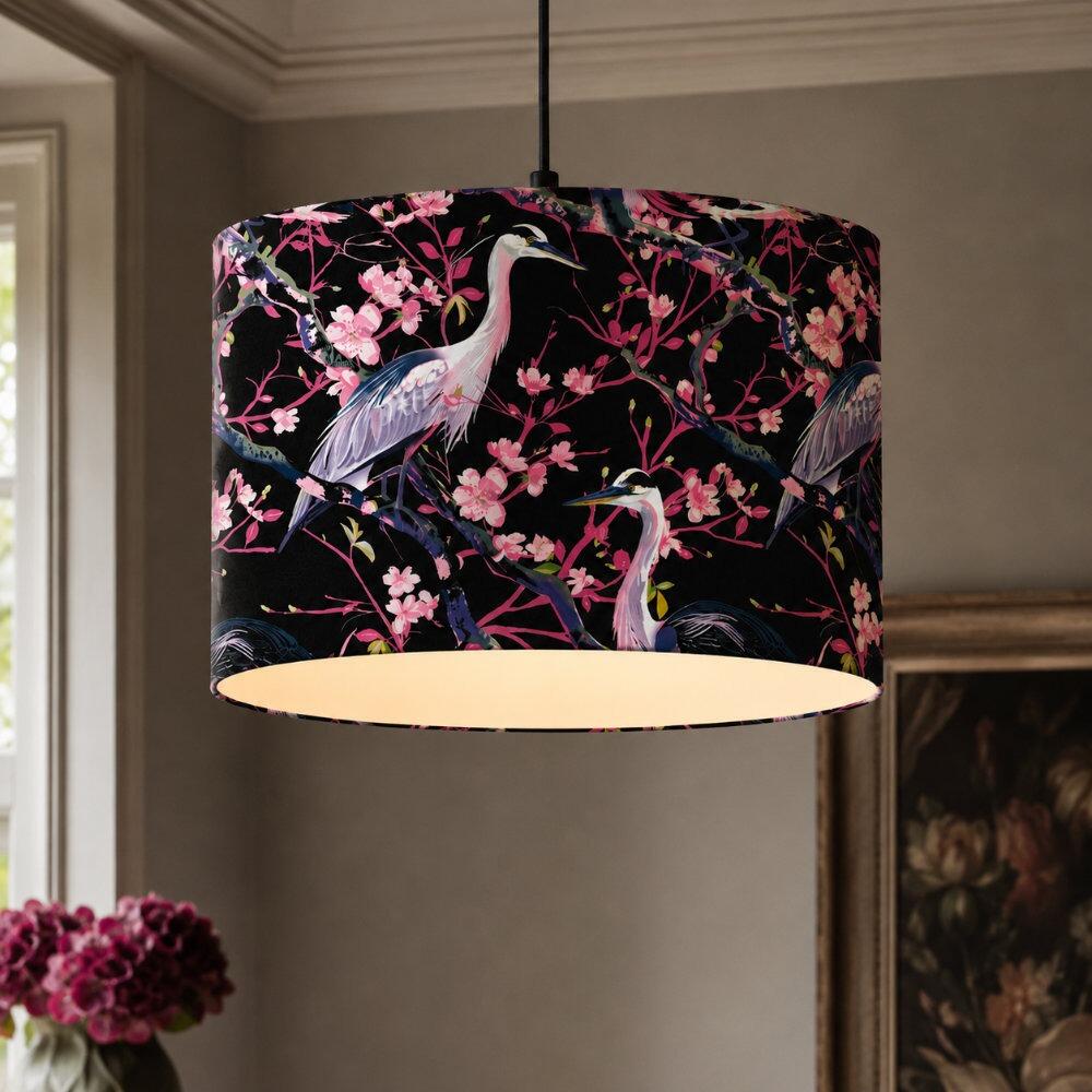 The Herons Velvet Lampshade as Ceiling Pendant