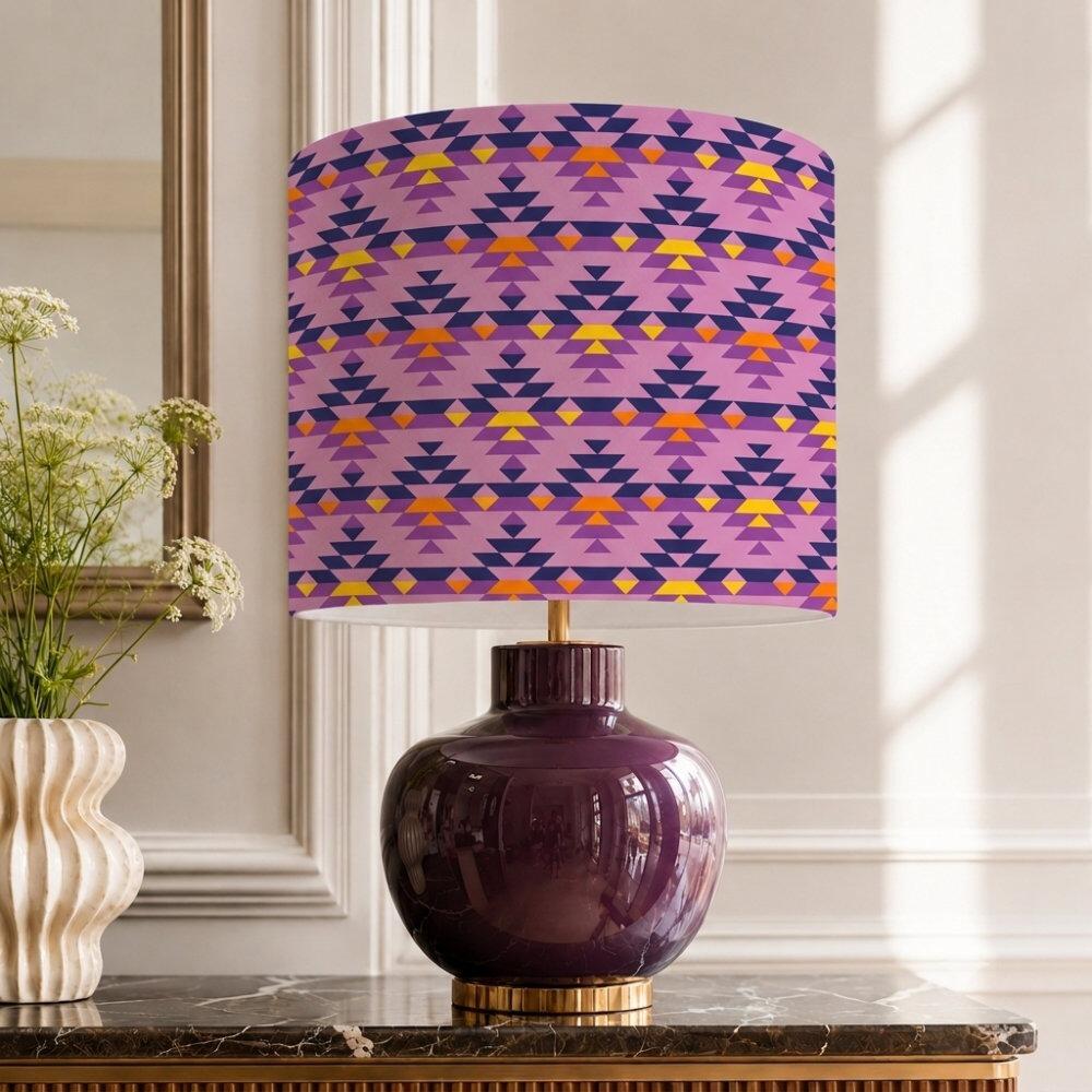 Pink Aztec Velvet Lampshade on Table Lamp