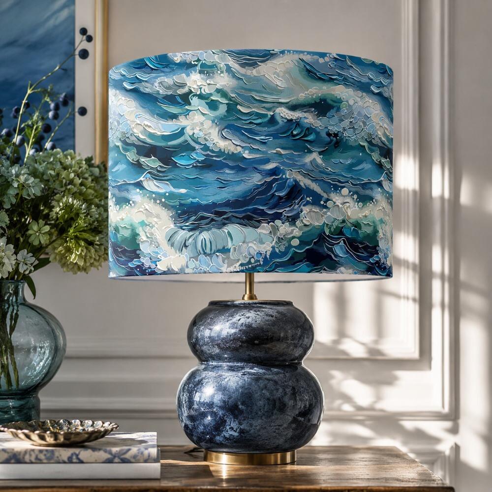 Ocean Symphony Velvet Lampshade on Table Lamp