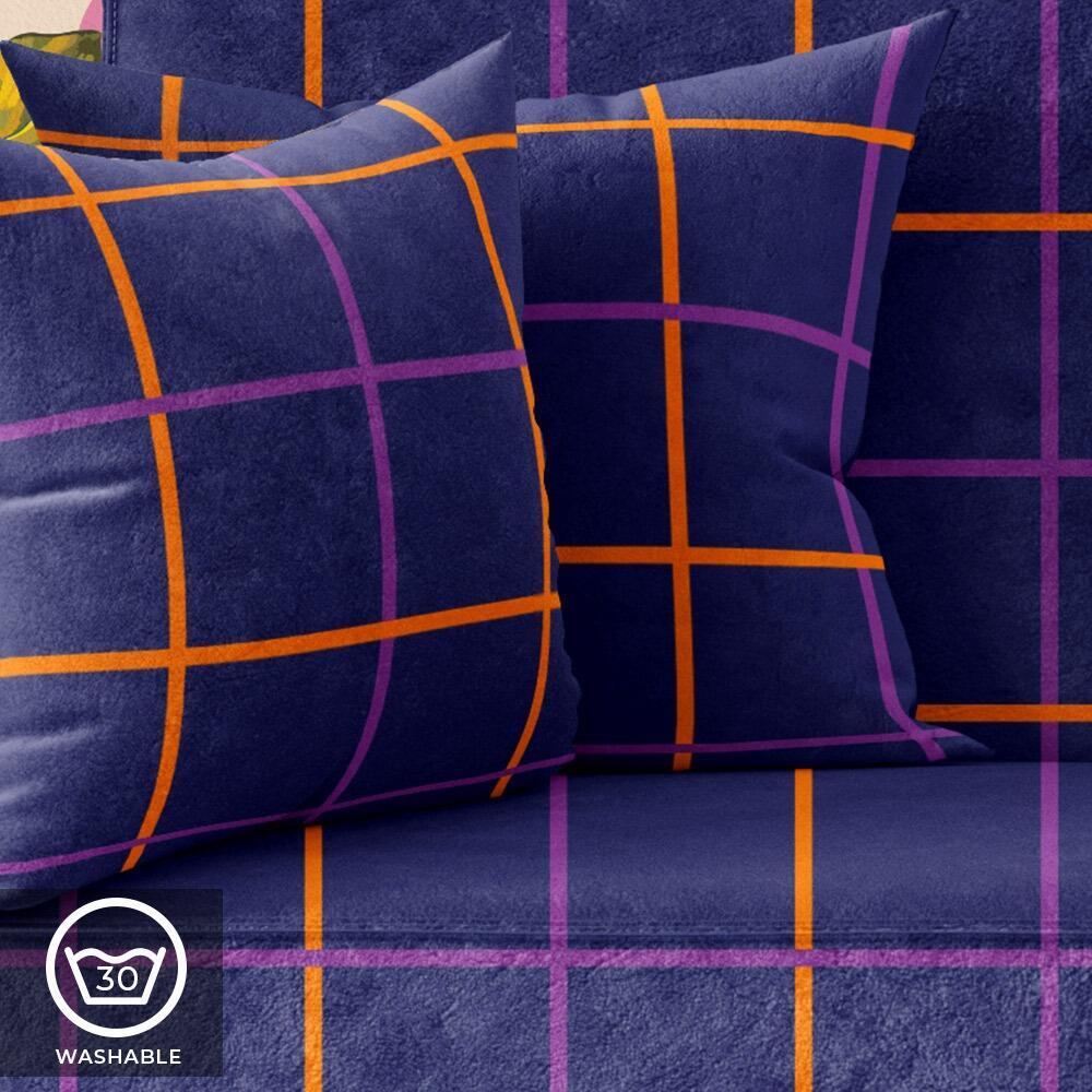 Blue and Orange Check Luxury Velvet Cushion
