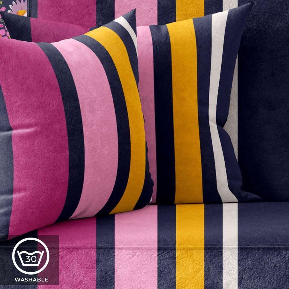 Blue, Pink and Yellow Stripe Luxury Velvet Cushion