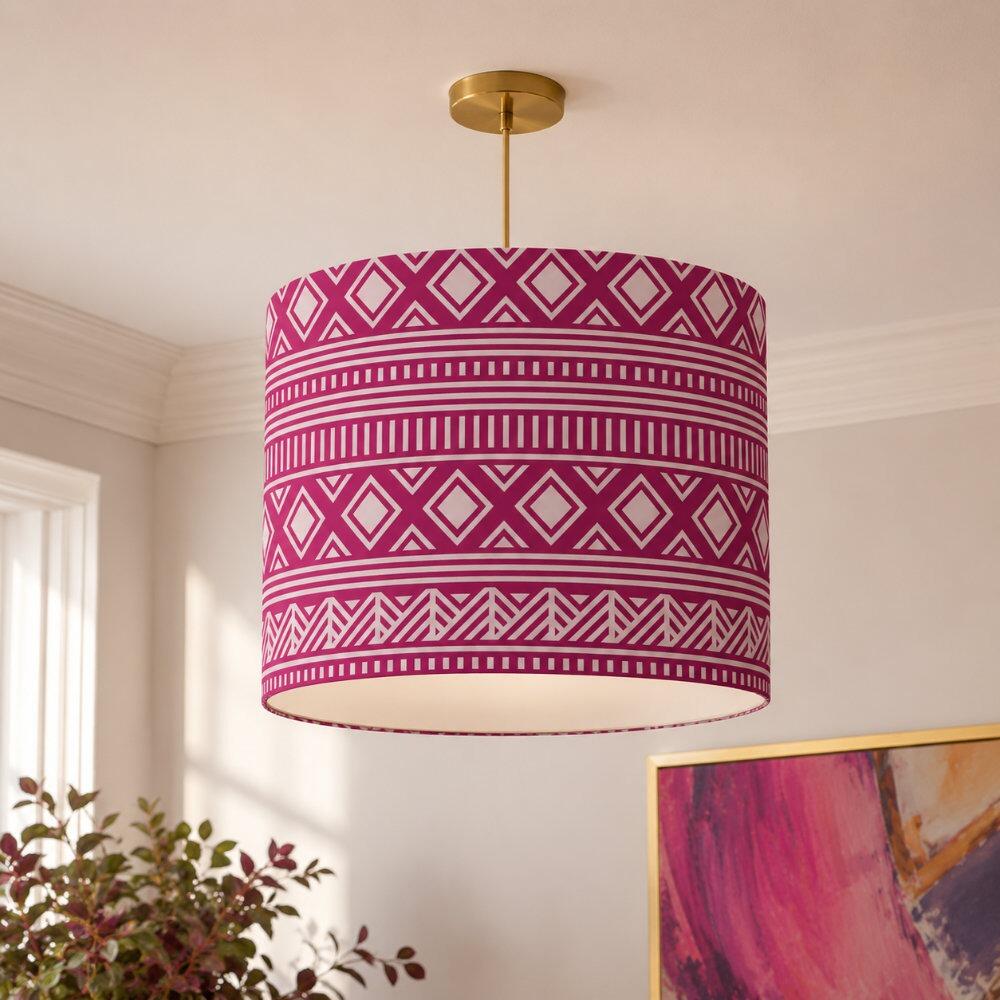 Magenta Tribal Stripes Velvet Lampshade on Ceiling Pendant