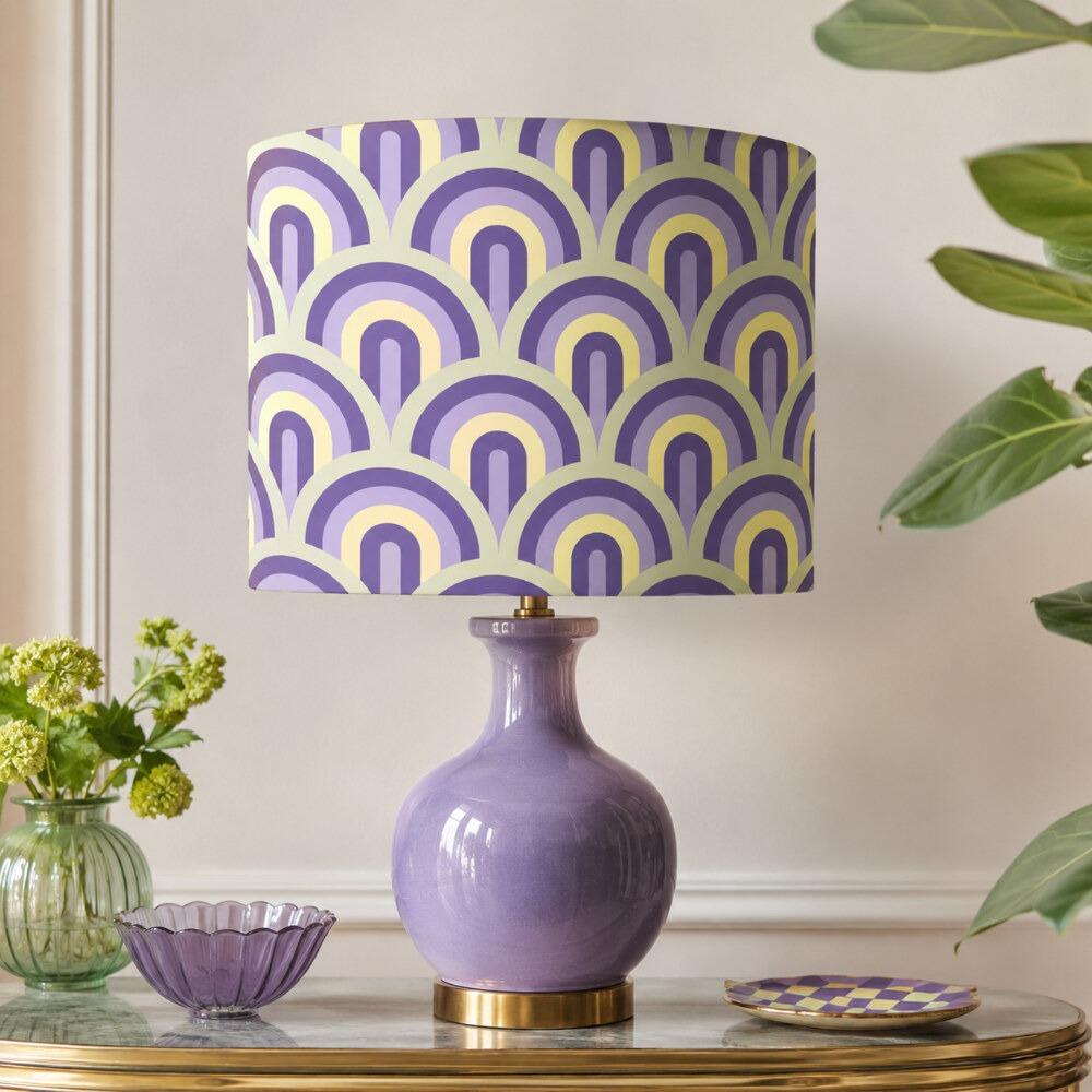 Purple and Green Arches Velvet Lampshade on Table Lamp