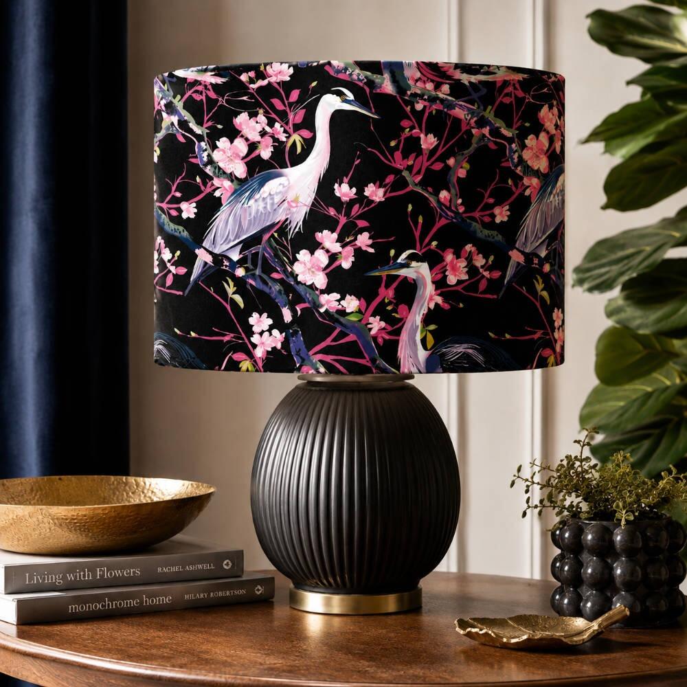 The Herons Velvet Lampshade on a Table Lamp
