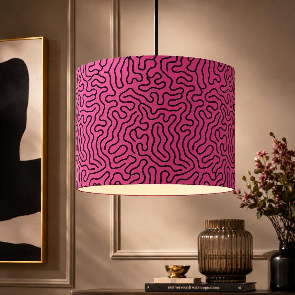 Pink Turing Velvet Lampshade as Ceiling Pendant