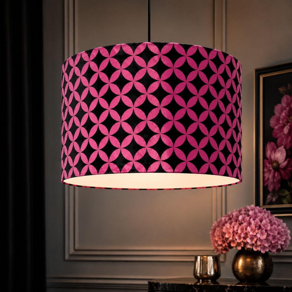 Pink Retro Circles Velvet Lampshade as Ceiling Pendant