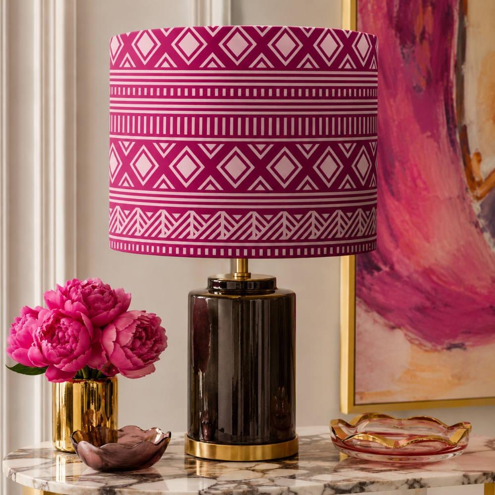 Magenta Tribal Stripes Velvet Lampshade on Ttable Lamp