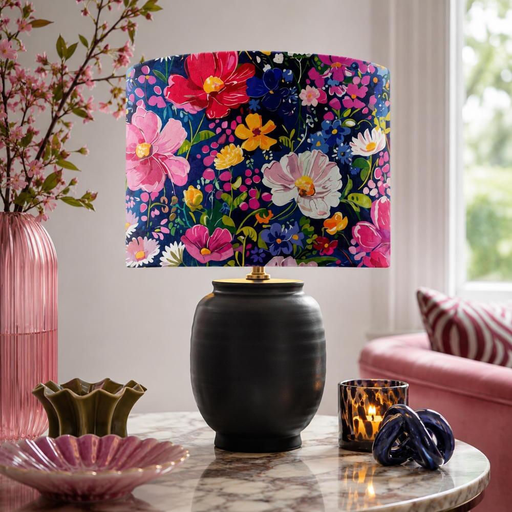 Twilight Blossoms Velvet Lampshade on Table Lamp