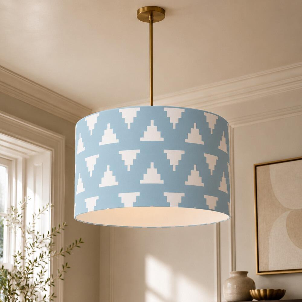 Blue and White Kilim Velvet Lampshade on Ceiling Pendant