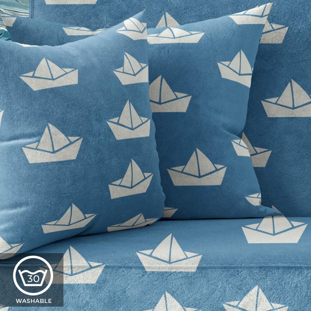 Blue Paper Boats Luxury Velvet Cushion