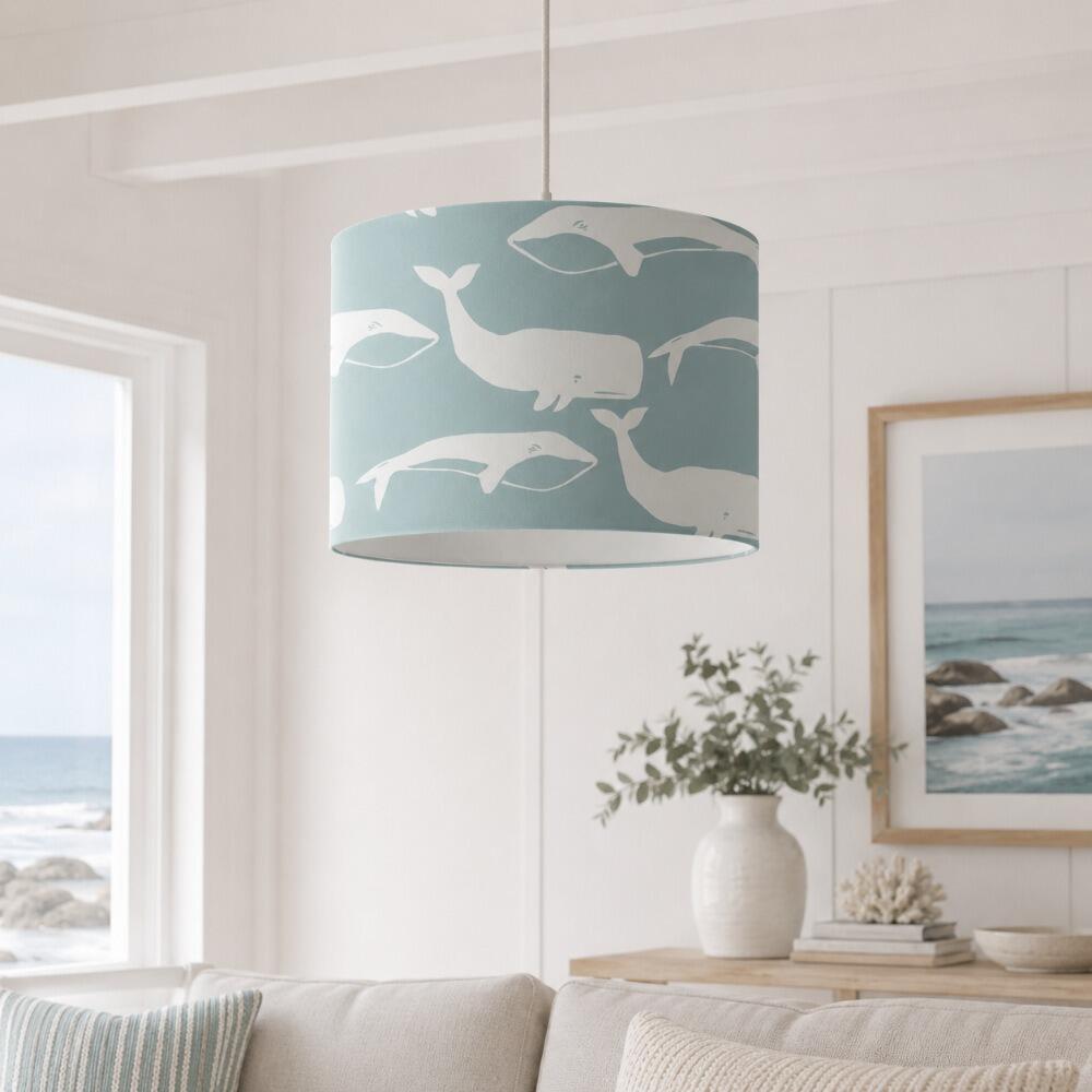 Seafoam Green Whale Velvet Lampshade on Ceiling Pendant