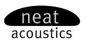 Neat Acoustics Logo with the neat name letters in white surrounded by a black bubble above the acoustics letter in black with a white background