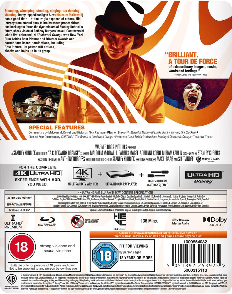A Clockwork Orange Limited Edition Steelbook 4K Ultra HD + Blu-Ray