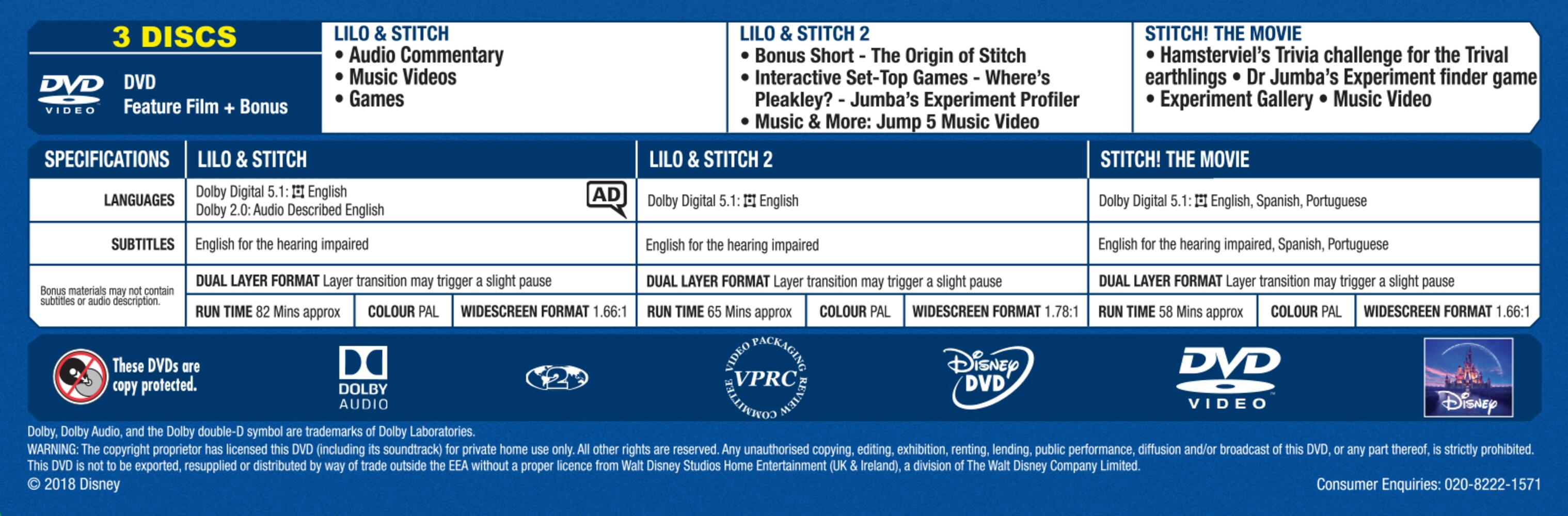 Lilo & Stitch / Lilo & Stitch 2 - Stitch Has A Glitch / Stitch! The Movie DVD