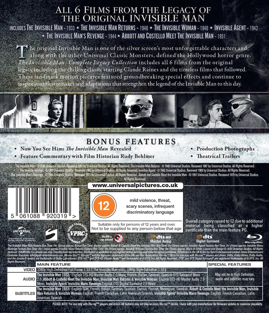 The Invisible Man - Complete Legacy Collection Blu-Ray