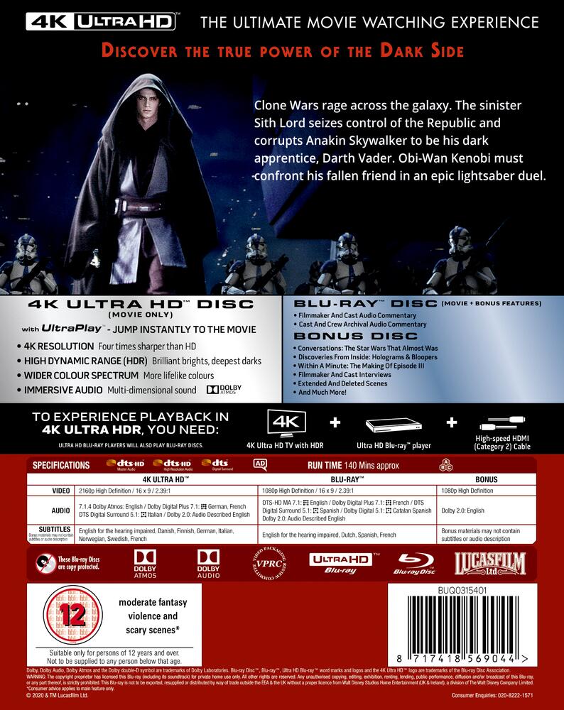 Star Wars - Revenge Of The Sith 4K Ultra HD + Blu-Ray