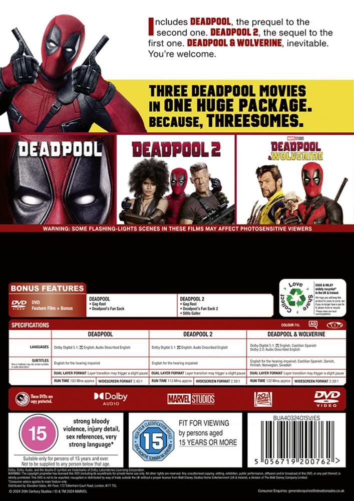 Deadpool 1 / Deadpool 2 / Deadpool 3 - Deadpool & Wolverine DVD