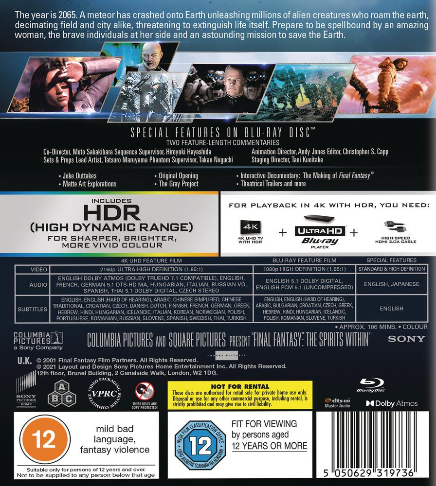 Final Fantasy - The Spirits Within Anniversary Edition 4K Ultra HD + Blu-Ray