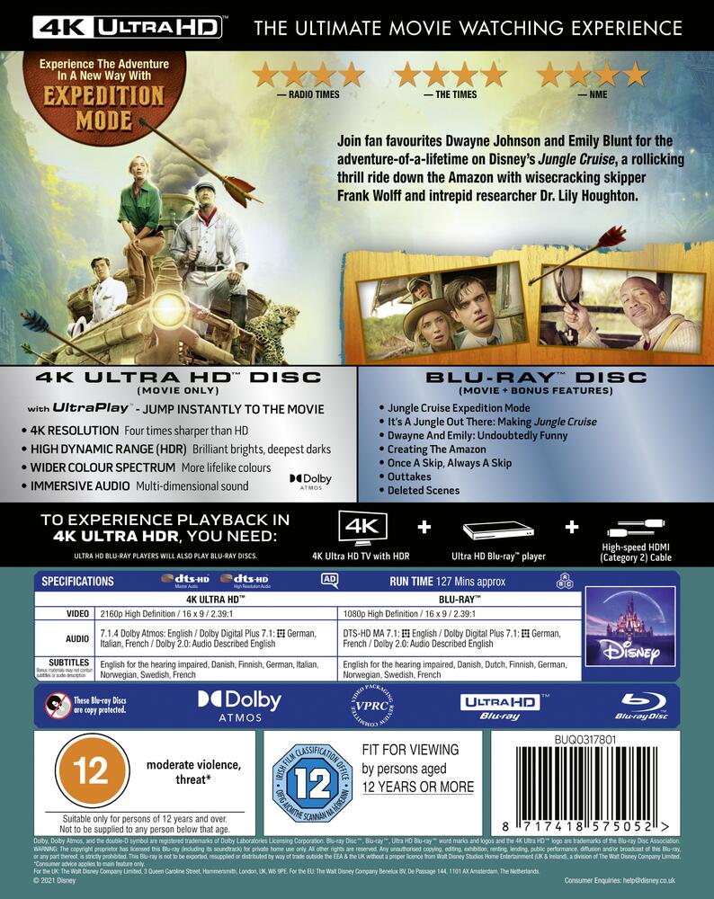Jungle Cruise 4K Ultra HD + Blu-Ray