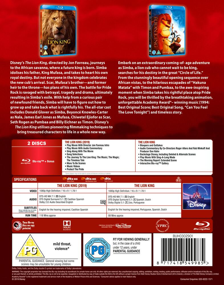 The Lion King (Live Action) / The Lion King (Animation) Blu-Ray