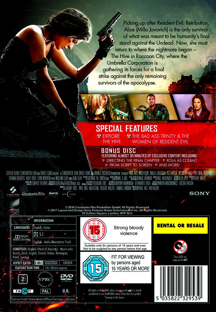Resident Evil - The Final Chapter DVD