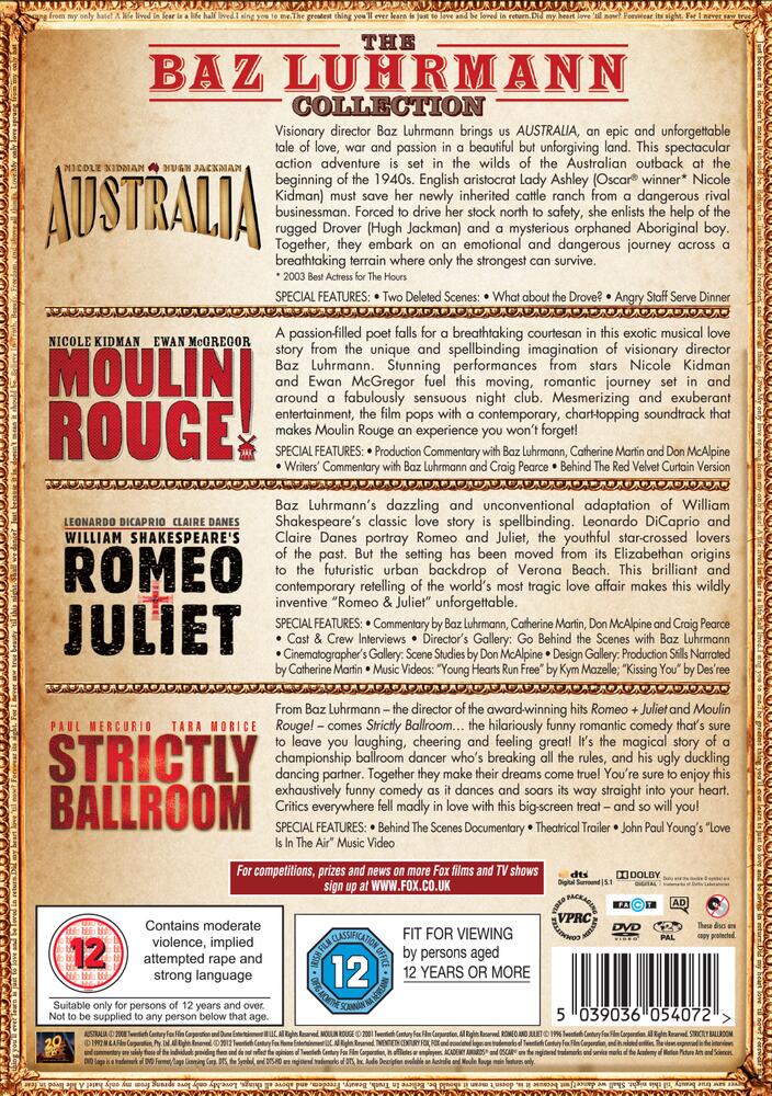 Baz Luhrmann - Australia / Moulin Rouge! / Romeo And Juliet / Strictly Ballroom DVD