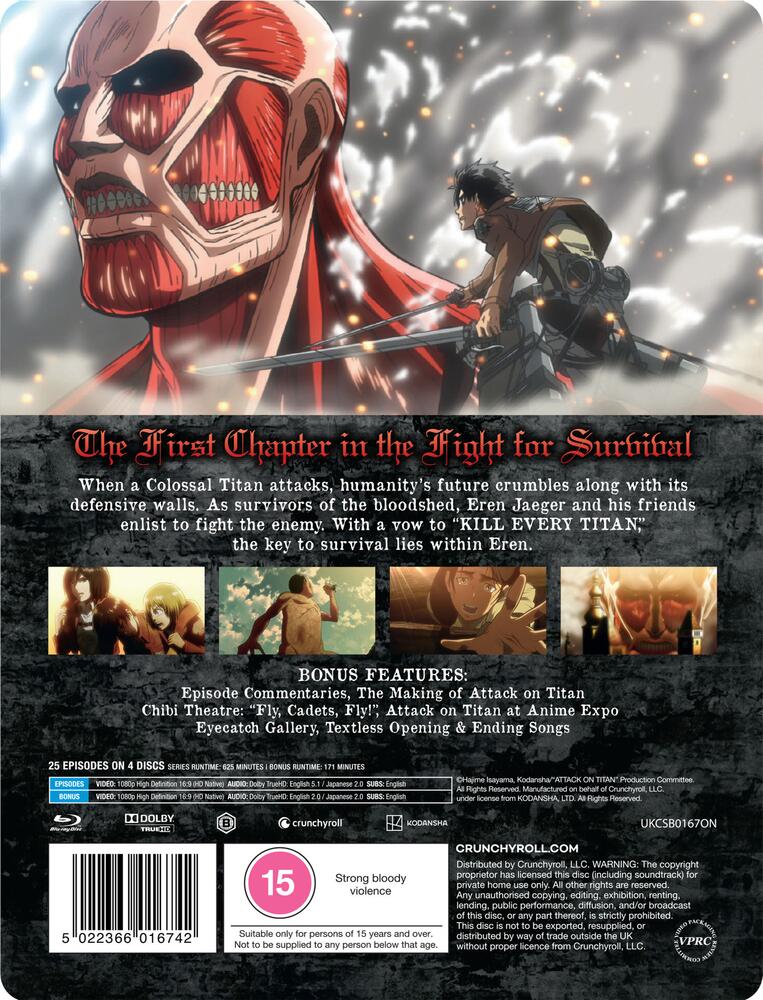 Attack On Titan Season 1 Limited Edition Steelbook Blu-Ray