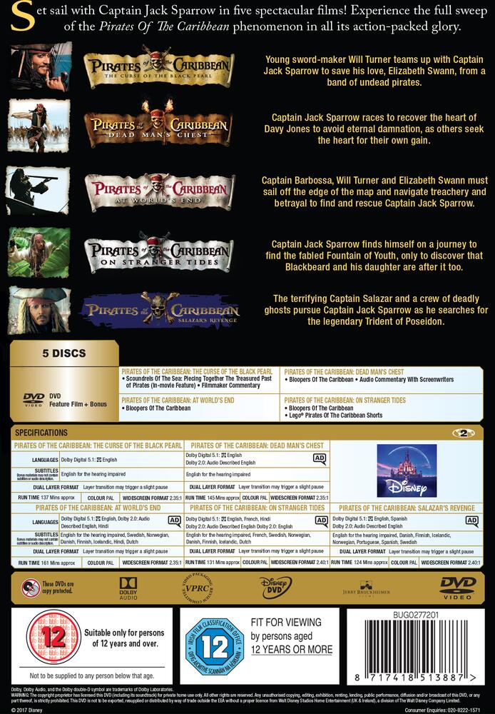 Pirates Of The Caribbean - 1 to 5 Movie Collection DVD