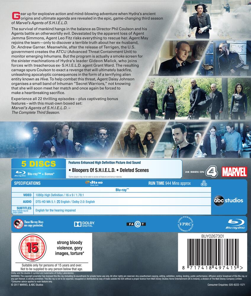Marvels Agents Of S.H.I.E.L.D Season 3 Blu-Ray