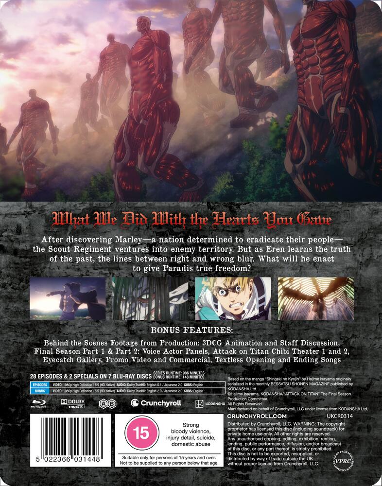 Attack On Titan - The Complete Final Season Limited Edition Steelbook Blu-Ray