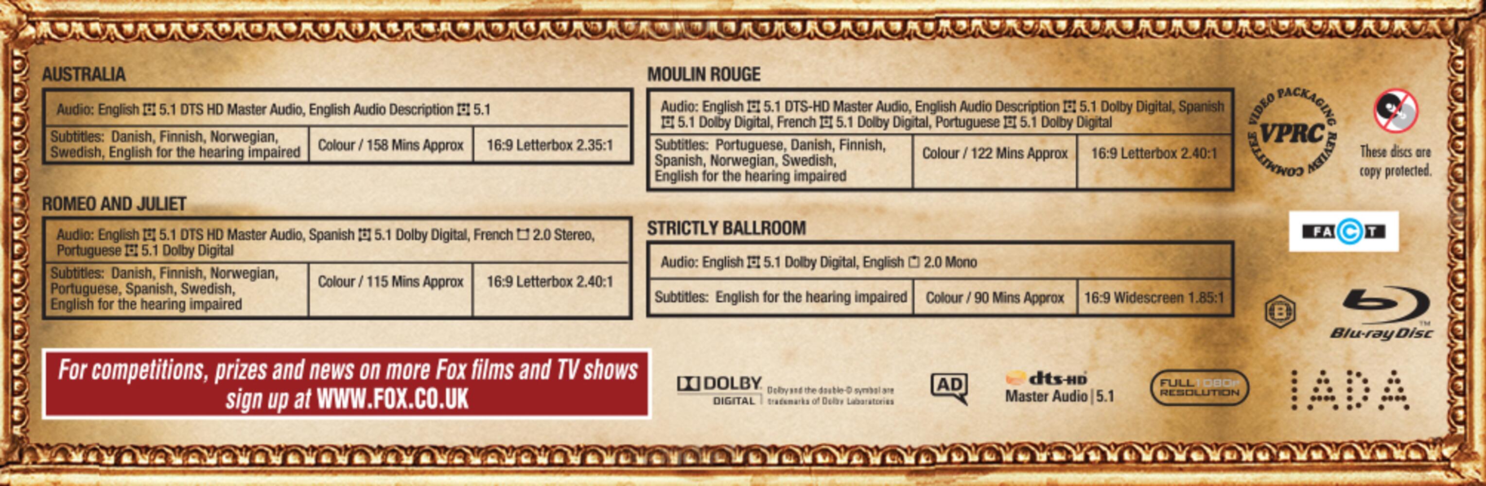 Baz Luhrmann - Australia / Moulin Rouge! / Romeo And Juliet / Strictly Ballroom Blu-Ray