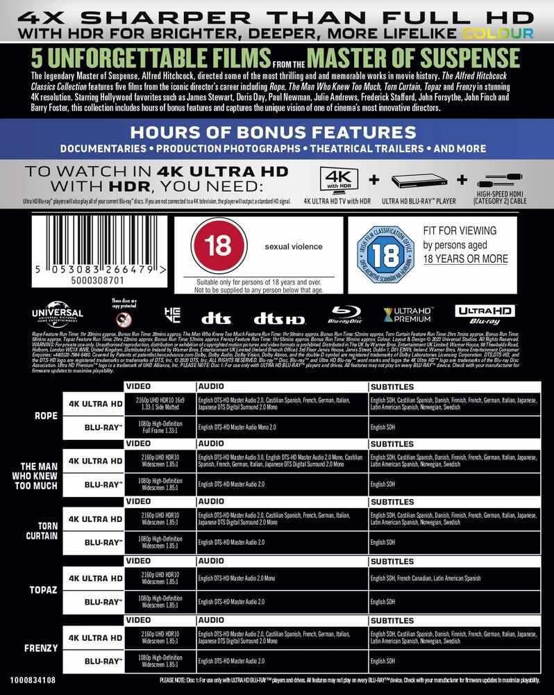 Alfred Hitchcock Classic Collection 3 4K Ultra HD + Blu-Ray