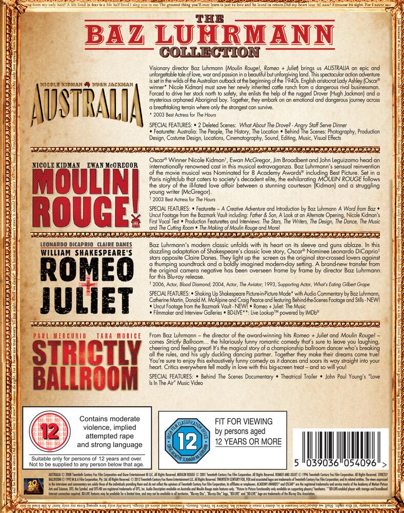 Baz Luhrmann - Australia / Moulin Rouge! / Romeo And Juliet / Strictly Ballroom Blu-Ray