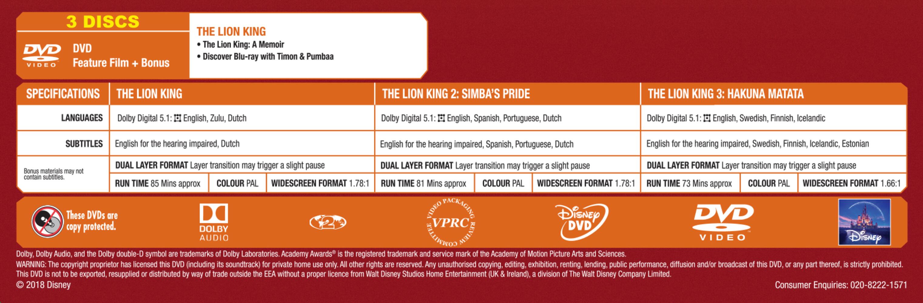 The Lion King / The Lion King 2 - Simbas Pride / The Lion King 3 - Hakuna Matata DVD