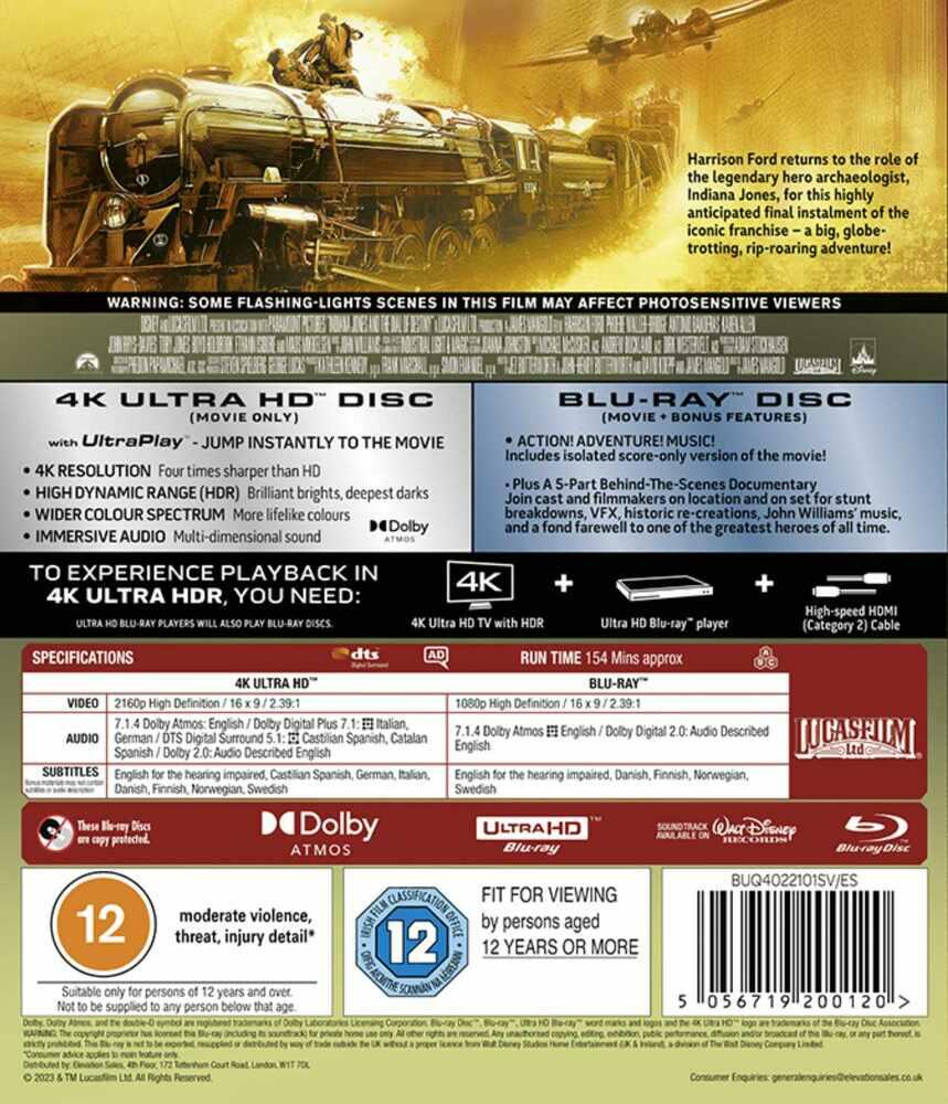 Indiana Jones And The Dial Of Destiny 4K Ulttra HD + Blu-Ray