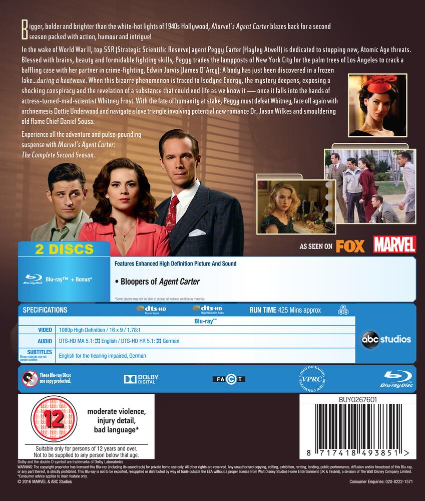 Marvels Agent Carter Season 2 Blu-Ray