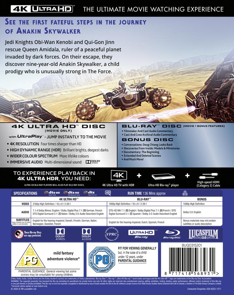 Star Wars - The Phantom Menace 4K Ultra HD + Blu-Ray