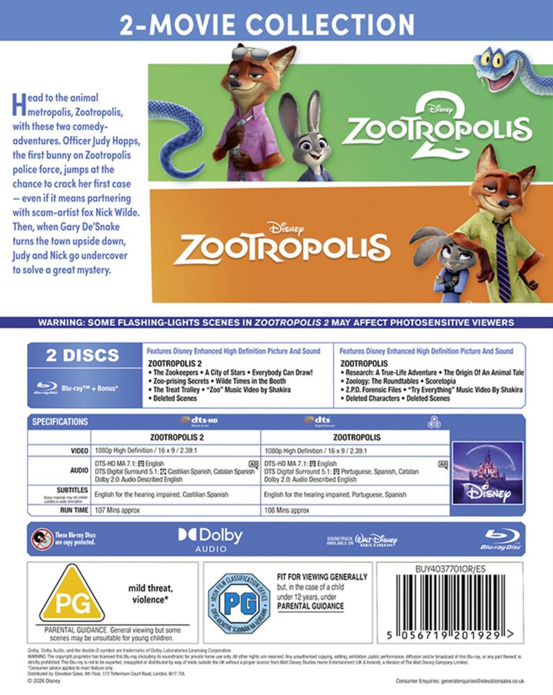 Zootropolis / Zootropolis 2 (Aka Zootopia) Blu-Ray
