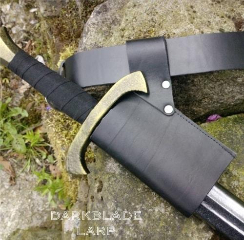 simple part scabbard set at an angle on the belt