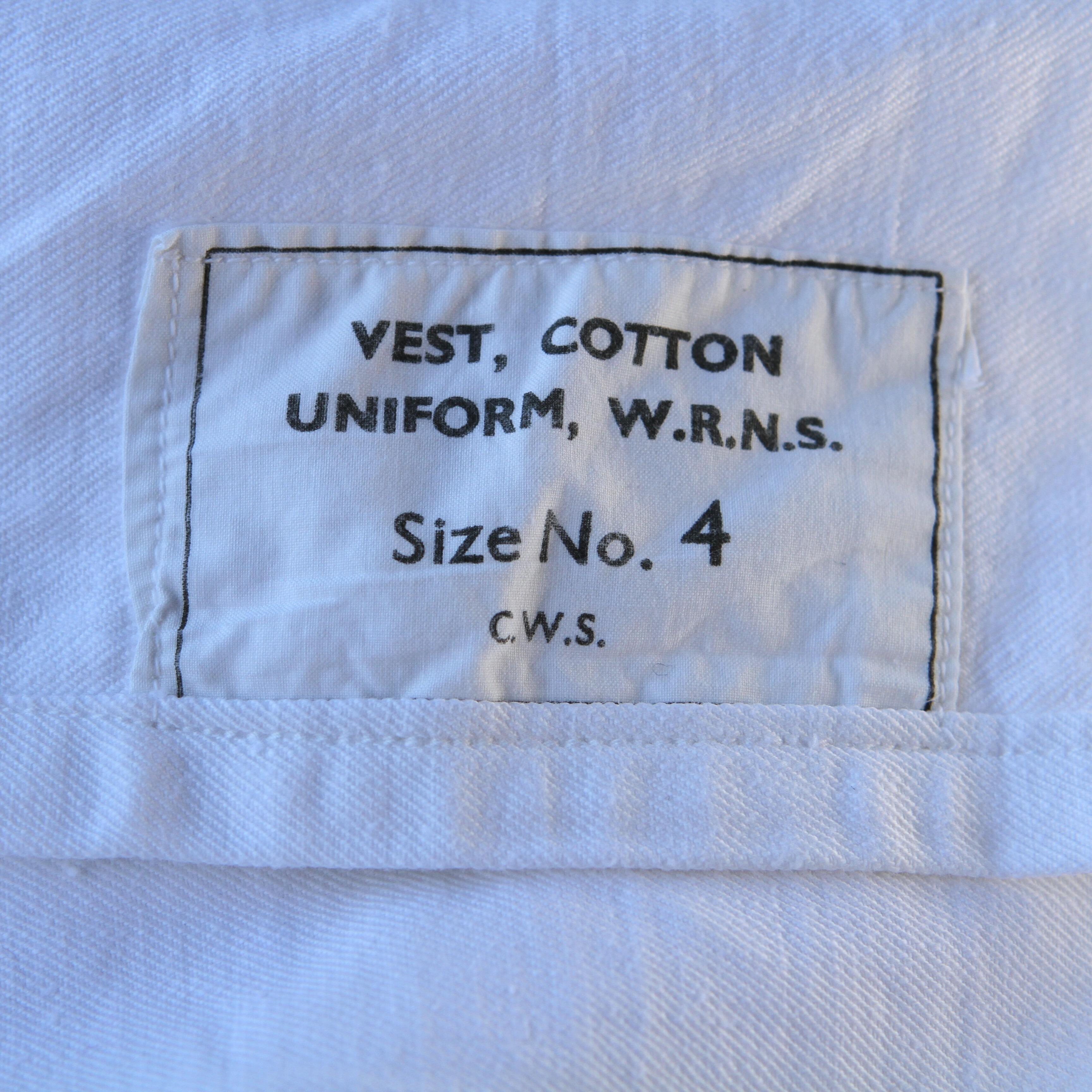 fabulous white tropical flannel (square-rig shirt), a key piece of the Women’s Royal Naval Service (WRNS) uniform- label