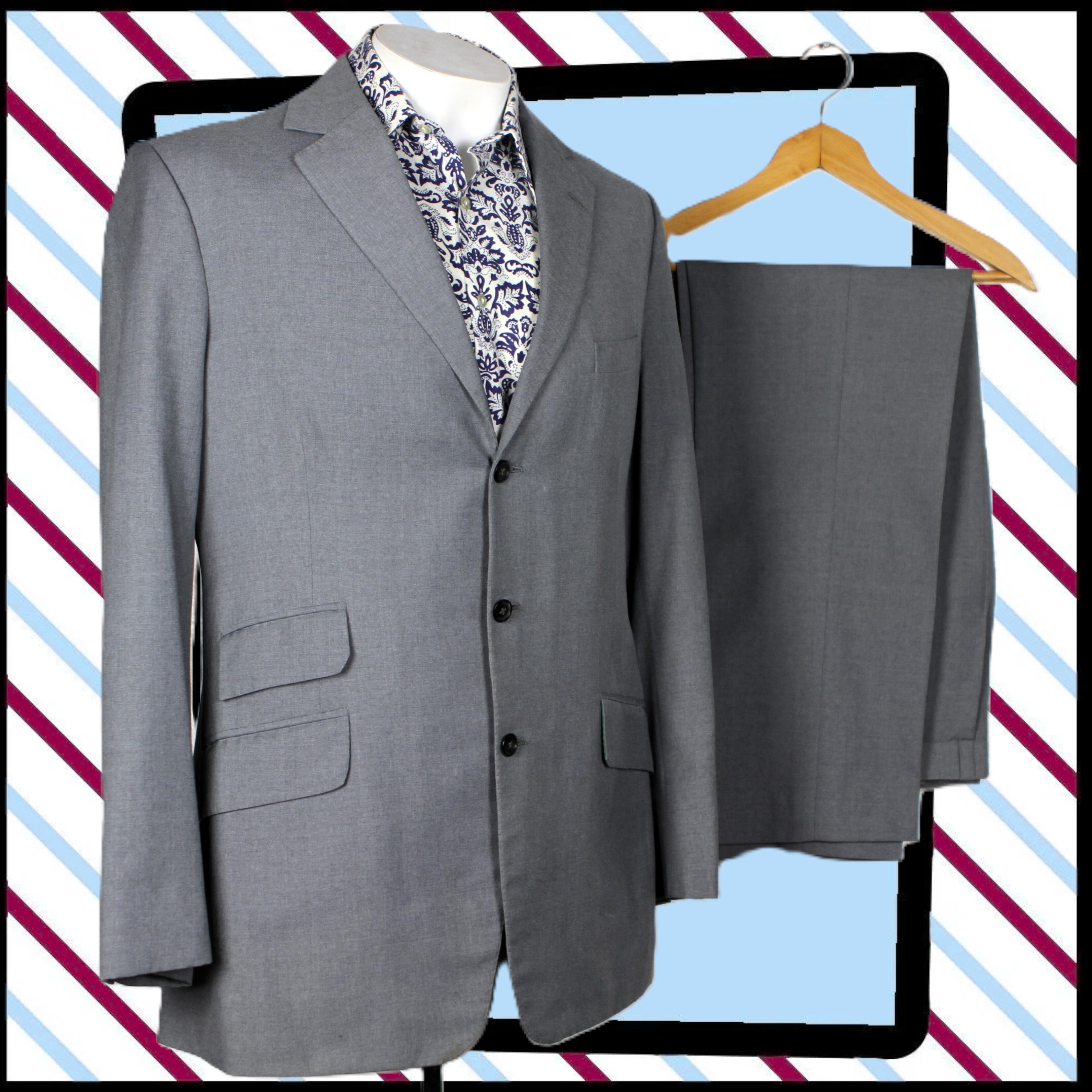 beautiful tailor made, single breasted men's suit in light grey.