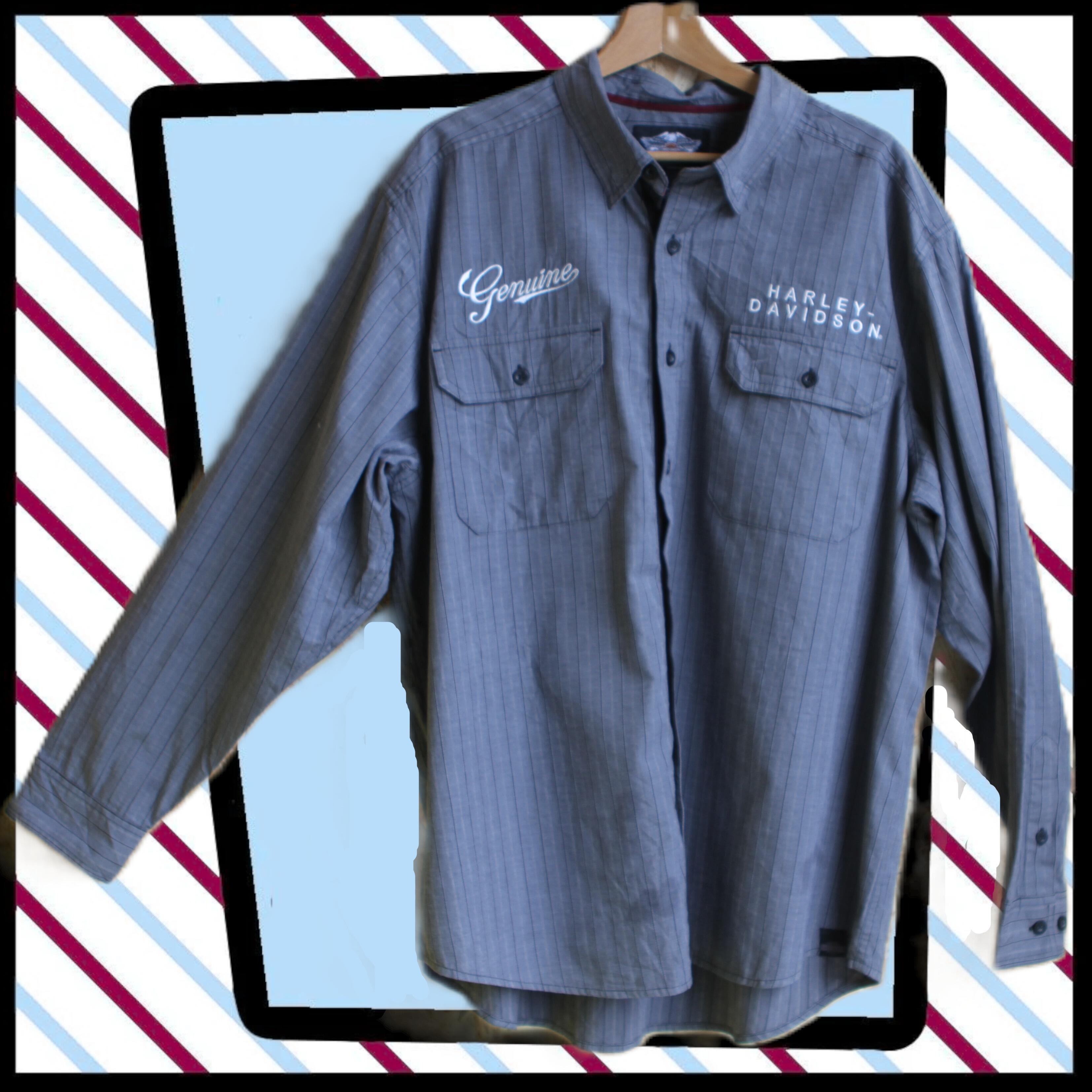 Harley-Davidson shirt in grey with vertical stripes in black and white