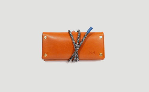 Multipurpose leather case and clutch, Premium handmade, Made in United Kingdom, Black (blue flecks) Marlow Rope Blue Ocean recycled rope, Brass hardware, Inside view, London Colour