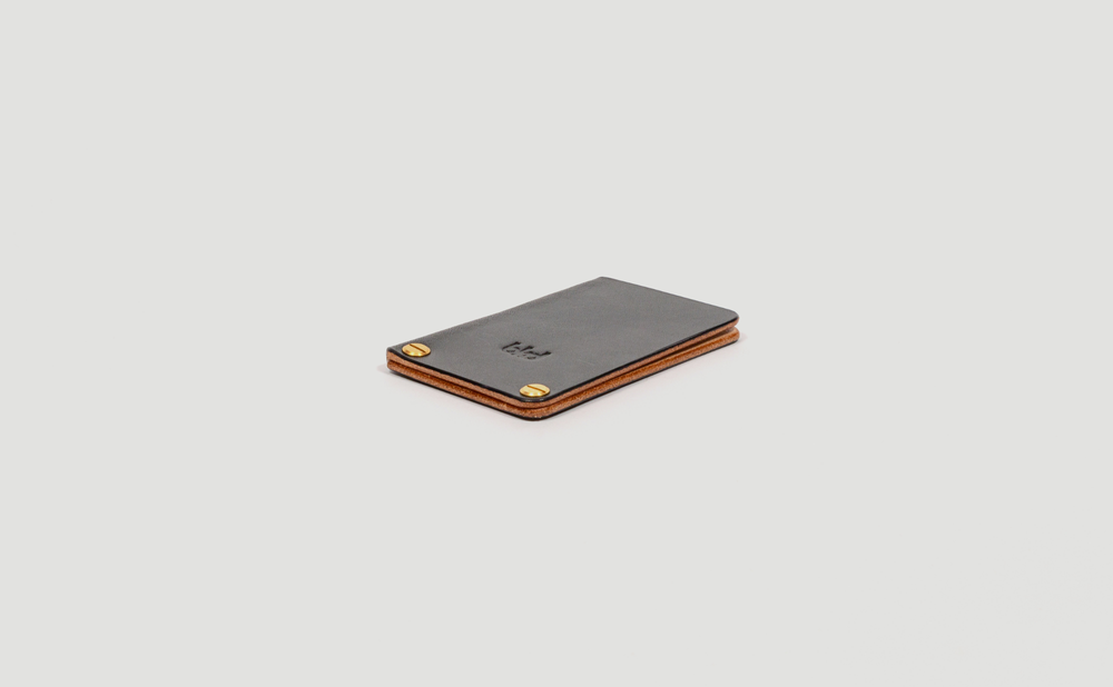 Side slit slim leather card holder, Premium handmade, made in United Kingdom, 2 brass chicago screws, Laid flat