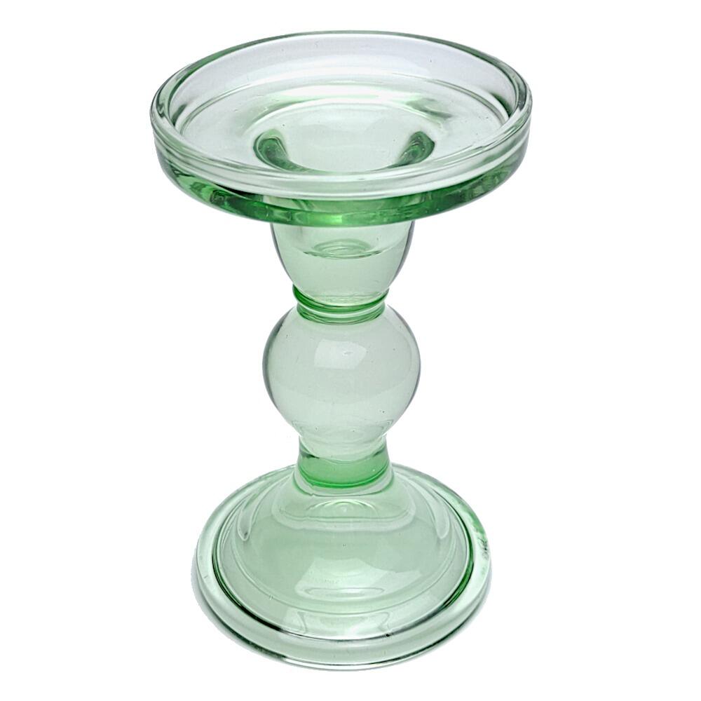 Green transparent glass candlestick