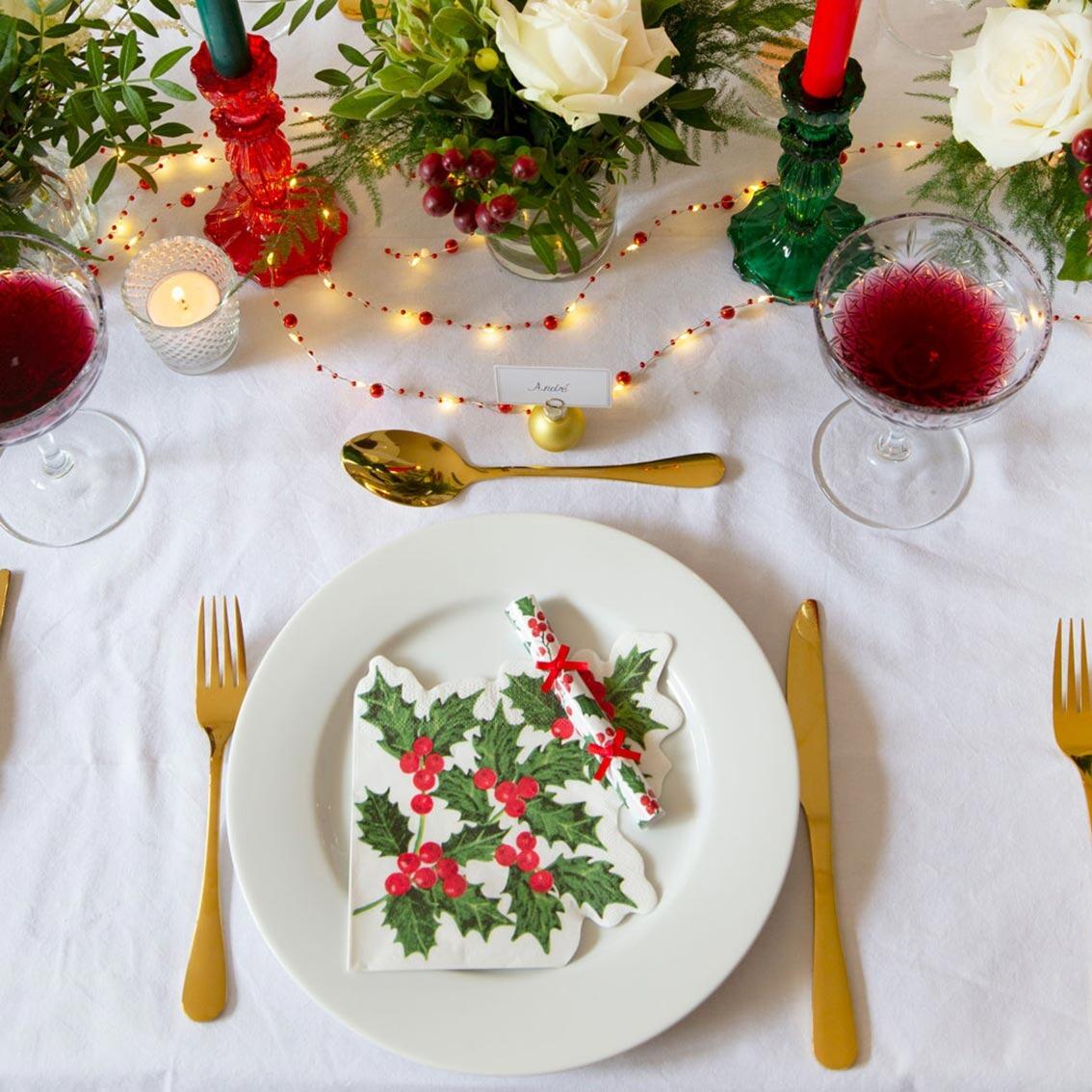 Christmas holly-shaped party napkins