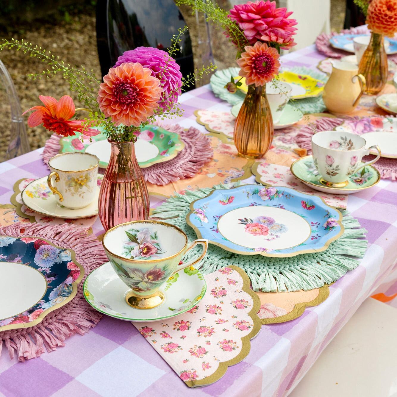 Handcrafted pink raffia placemat garden tea party