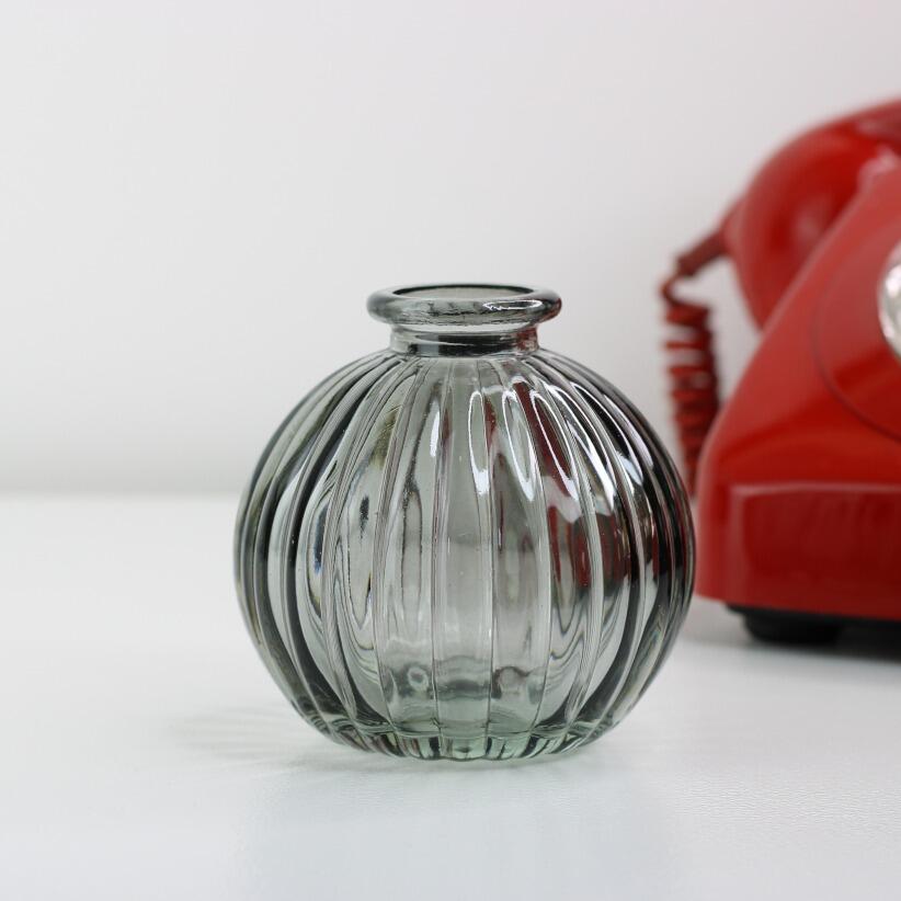 small grey ribbed glass bud vase